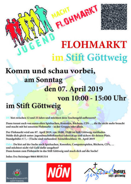 jugendmachtflohmarkt 2019 Plakat / Benediktinerstift Göttweig / Jugendhaus Stift Göttweig jugendmachtflohmarkt 2019 im Stift Göttweig Plakat